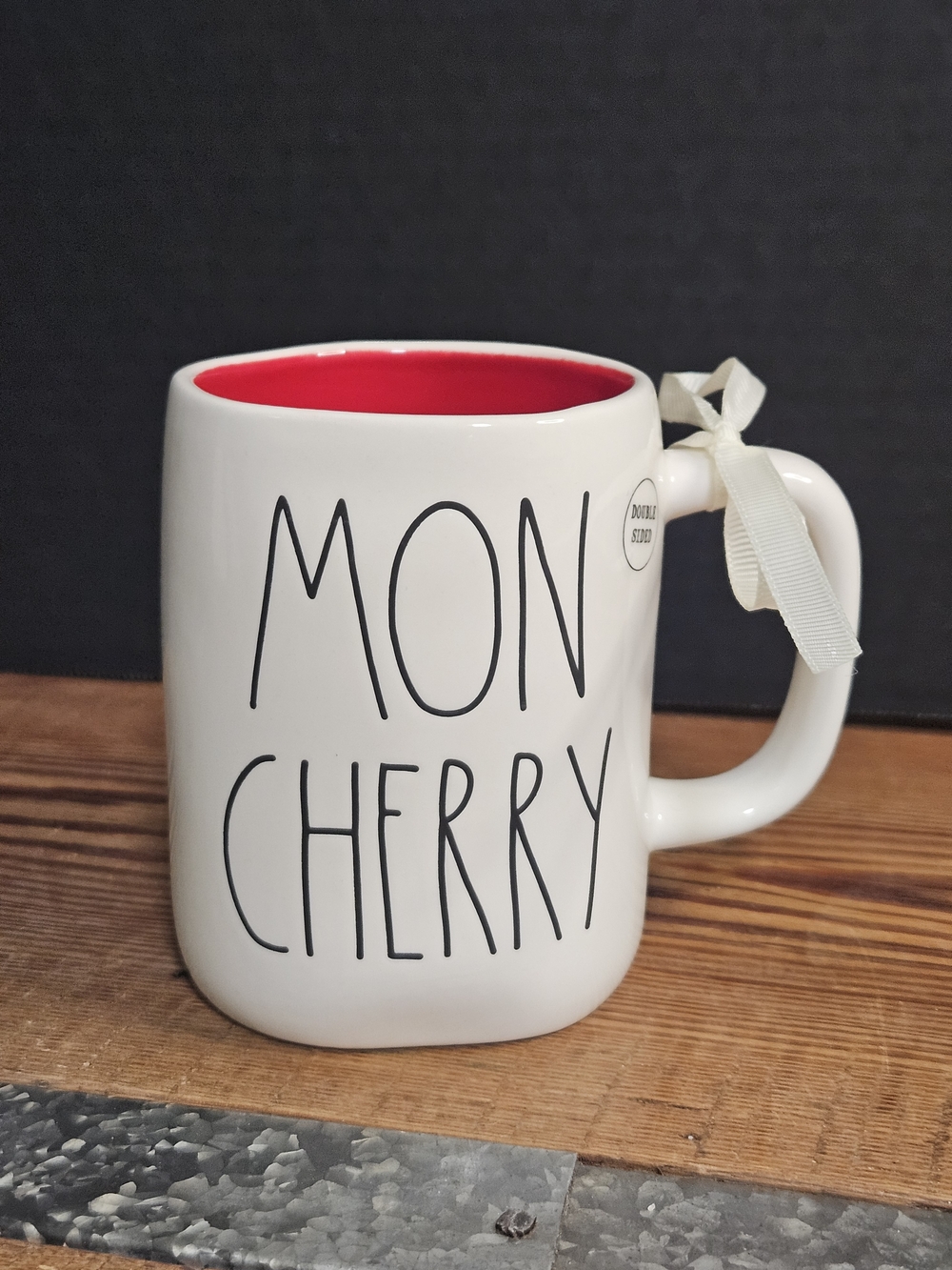 Mon Cherry Red-Interior Ceramic Mug by Rae Dunn